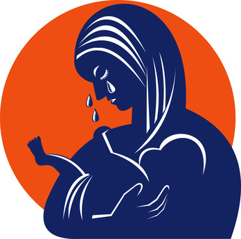Mother in tears with baby child